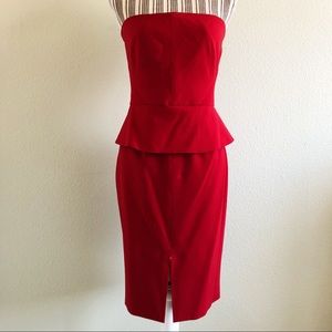 Rachel Roy Strapless Peplum Dress Red 6